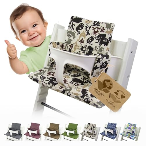 Sitzkissen Ersatzbezug Bezug Kissen-Set Sitzverkleinerer kompatibel mit Stokke Tripp Trapp für Hochstuhl-Kinderstuhl Mod. 2 (Beige Braune Tiere)