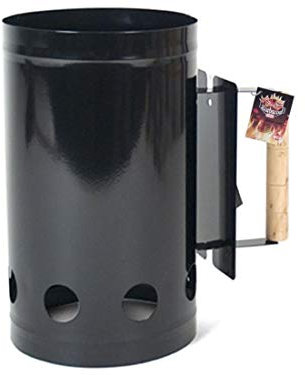 BAKAJI Encendedor Barbacoa carbón Vegetal Puerta Carbón la Chimenea Cubo Altura 27 cm combustión rápida con Mango térmica + Agujeros Alla Base de Acero Negro