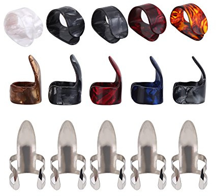 Dilwe 15 Stücke Gitarre Fingerpick, mit box DIY Daumen Picks Finger Picks Xylonit Zeigefinger Fingerpick Protector Zubehör für alle Gitarre