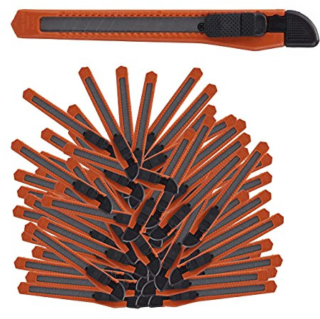 Relaxdays 9 mm, Naranja Set de 100 cúteres, Biselado, Cuchillas, Cajas o Manualidades, Acero Inoxidable