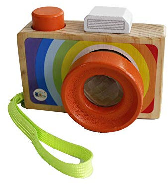 Gobus Cartoon Mini cámara de Madera de Juguete con múltiples Prisma caleidoscopio Fotos Lente cámara portátil para niños pequeños (Llevar en la Mano)