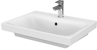 VBChome Kollektion Moduo 60 cm x 45 cm Waschtisch für Unterschrank Einbau Waschbecken mit Überlauf Weiß Keramik Waschtisch Handwaschbecken Einbau -Waschschale FÜR BADEZIMMER