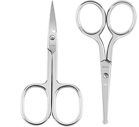 LIVINGO Forbici Professionali Per Barba e Peli del Naso, con punta arrotondata e di sicurezza, per unghie, viso, baffi, orecchie e ciglia, 2 pezzi