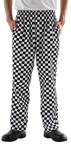 Men’s Black and White Checkerboard Print Chef Pants with Elastic Waist Drawstring Baggy Chef Uniforms Blackwhite XL