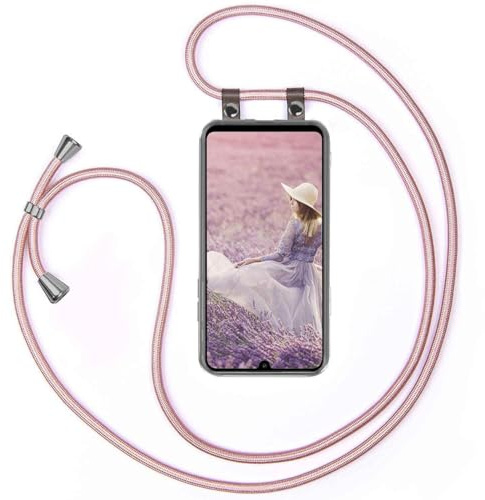 moex Handykette für Huawei P30 Pro/P30 Pro New Ed Hülle mit Band abnehmbar, Handyhülle mit Kette zum Umhängen, Handyband 155 cm lang Stoff Kordel Umhängehülle, Handy Umhängeband, Rosegold