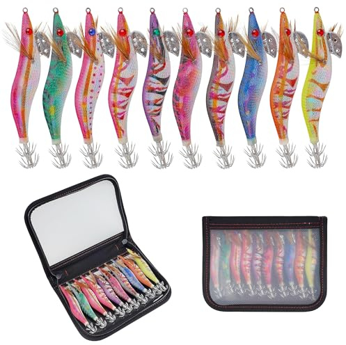 Luminous Fishing Lures Squid Jig Hooks - 10pcs Saltwater Hard Bait Artificial Lures Glow in Dark for Octopus Cuttlefish(3.5#-10PCS)