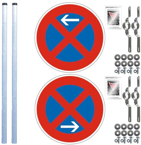 TMS PRO SHOP Halteverbotszonen Set, Basic, A/E, rechts, 12-tlg., fest, RA, Ø 60 cm aus Aluminium, Stahl, Art.-Nr. 607320 | Halteverbotsschild | Parkverbotsschild | Haltverbotszonenschild