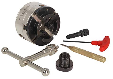 VINWOX 3-3/4INCH 4-Jaw Self-Centering Wood Lathe Chuck, 2 Round Jaw Mounted, 1x8TPI thread & 3/4x16TPI Adapter, Tightening Key, T Allen Wrench, Screw Chuck, SCK4-3.75, Nickle electric Coating Body