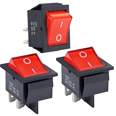 APIELE 3 Stücke Kippschalter,2 Position EIN-Aus mit LED-Schalter DPST 4 Pins Wippschalter,250V 16A Taste Rocker Kippschalter Für Häuser, Industrie,DIY KCD2-201N(rot)