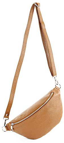 modamoda de T211 Damen Leder Bauchtasche Brusttasche Hüfttasche handmade in Italy, Farbe:Camel