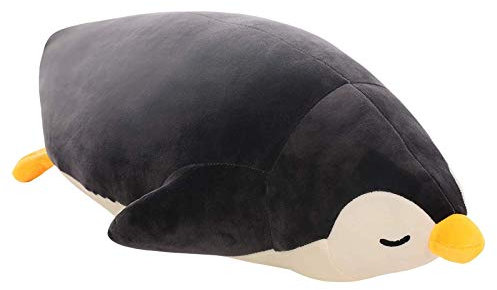 Funthy Stofftiere Plüschkissen, Netter Pinguin Seitenschläferkissen, Plüschtiere Stillkissen Lagerungskissen Kuscheltier Schlafkissen für Kinder Dekoration Extrem Weich 35x17x15CM-Schwarz