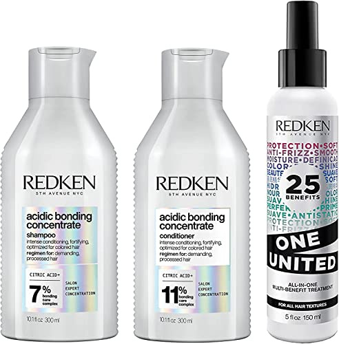 Redken Pflegeset mit Acidic Bonding Concentrate Shampoo und Conditioner gegen Farbverlust & Feuchtigkeitsspendendes One United Multi-Benefit-Treatment