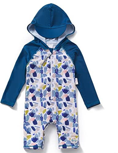 Mazuliso Bebé Niño Traje de Baño Capucha UV una Pieza Entrepierna Inferior Botón Manga Larga Bañadores Sombrero con Cremallera(Malerei,62-68 CM)