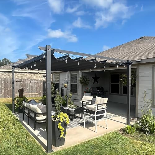 PURPLE LEAF Pergola Aluminium, 3.65 X 4.85 m Wasserdicht Stabil Winterfest Partyzelt, Gartenpavillon mit Sonnenschutz Überdachung, Grau