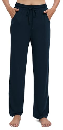 EXCHIC Damen Freizeit Elastische Gerades Bein Hose Lounge Mittel Taille Weite Yoga Hosen mit Taschen