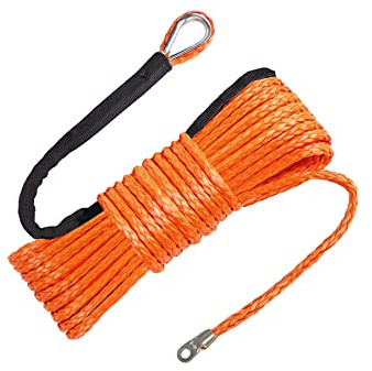 RIOOP Synthetic Winch Rope, 1/4 Inch x 50 Feet 9,500LBs Winch Cable Line with Protective Sleeve for ATV UTV (Orange)