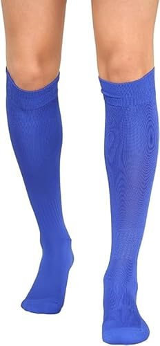 ZRWASKA® Kids Football socks Girls Boys Sports Knee High Socks Juniors Rugby Hockey Knee High Children Football Socks Outdoor Game Soccer Soc, Unisex Hockey Football Running Sock, Royal Blue (4-6)