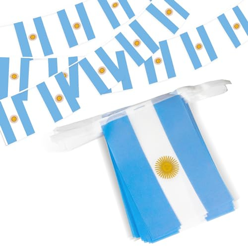 Anley Bandera de Cuerda de Argentina Banderas de banderín, Eventos Patrióticos 9 de Julio Decoración del Día de la Independencia de Argentina Barras Deportivas - 33 Pies 38 Banderas