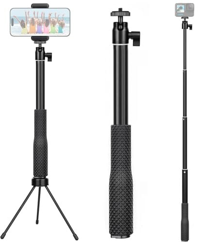 GEPULY Perche à Selfie sous-Marine étanche de 94,4 cm, légère 2 en 1 pour Appareil Photo + trépied pour Smartphone + Support de téléphone Inclus pour Gopro Insta360 AKASO Vlog plongée Monopode