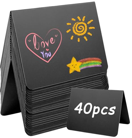 40 Stück Mini Kreidetafeln: Kleine Tafeln Zum Beschriften Preisschilder Aufsteller, Buffet Schilder für Nachrichtenschilder Tischkarten Buffet Hochzeit Party Bäckerei Café(Schwarz/V Form)