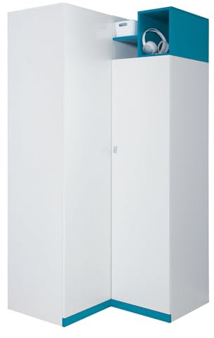 Lomadox Kinderzimmer Jugendzimmer Kleiderschrank Eckschrank modern in weiß mit türkis