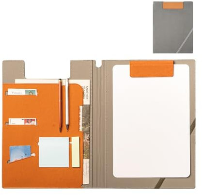 Schreibmappe A4 Klemmbrett Mappe mit Magnetischer Verschluss,organizer büro mappe, Dokumentenmappe für Unternehmen,PU Leder Schreibmappe mit Kartenhalter,PU Kunstleder Konferenzmappe (Grau)