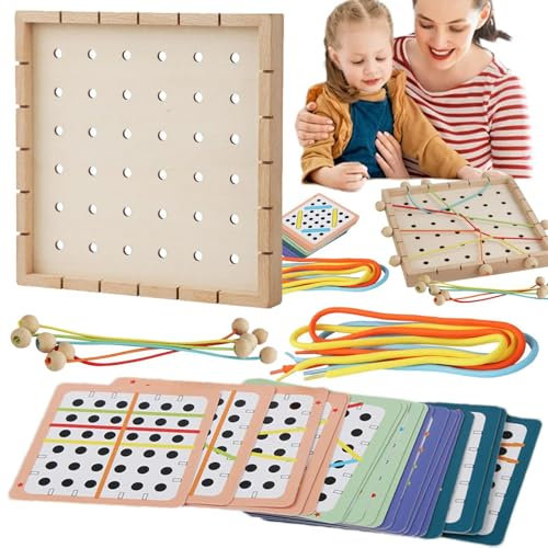demaxiyad Schnürspielzeug für Kleinkinder, Fädelspielzeug für Kleinkinder,Einfädelbrett aus, 40 Karten, 6 Bunte Fäden | Interaktives pädagogisches Saitenspielzeug für die Feinmotorik von Kindern