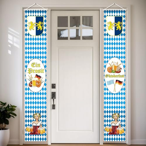 Koliphy Oktoberfest Tür Banner, Wiesn Oktoberfest Deko, Willkommen Zum Oktoberfest Bayerisches Party Hintergrund Dekoration, Deutsche Löwenkamm Fahnen Deko, 180 x 30cm