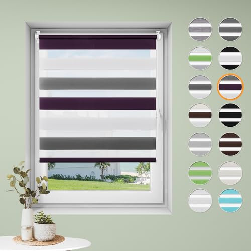 Sanfree Doppelrollo klemmfix ohne Bohren Duo Rollos für Fenster ohne Bohren Weiß-Lila-Anthrazit B50 x H140cm-Stoffbreite 46cm Fensterrollo Klemmrollos für Fenster und Tür Sonnenschutz & Sichtschutz