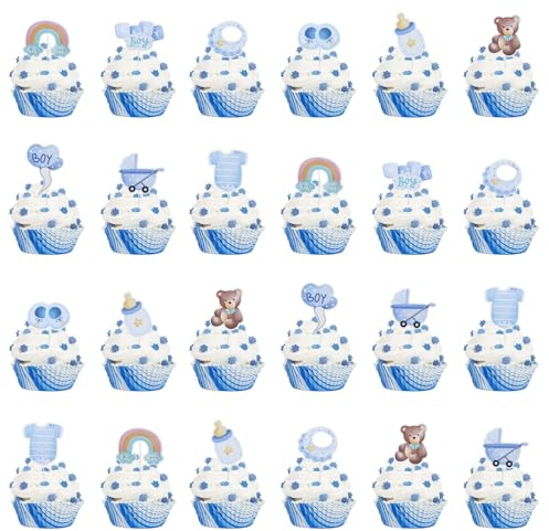 27 styckenbabyshower tårtdekoration, pojke cupcake-topper, blå muffin dekoration, reveal partydekoration