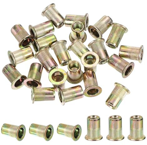 PATIKIL 1/4 Écrou aveugle en acier au carbone, 50 pièces Écrou aveugle à tête plate fileté pour de meubles, industrie électrique, couleur or