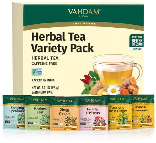 VAHDAM, Set de Regalo Té de Hierbas Día de la Madre (36 Bolsitas, 6 Sabores) | Sin Cafeína | Envueltas Individualmente | Gift Ideas para Mujeres