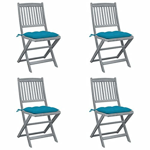 ShGaxin Klappbare Gartenstühle 4 STK. mit Kissen, Gartenmöbel, Balkonstühle, Hochlehner, Bistrostuhl, Balkonmöbel, Balkonset, Garten Stühle, Armlehnenstuhl, Massivholz Akazie