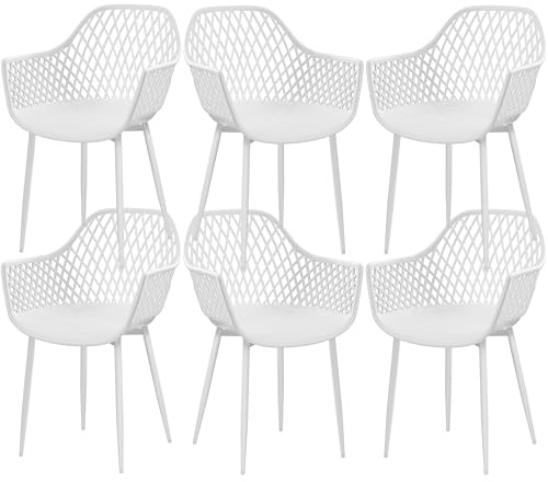 buybyroom Sedie Sala da Pranzo 6 Pezzi, Sedie da Cucina con Braccioli, Sedie Plastica Gambe Metallo, Schienale Ergonomico, Larghezza del Sedile, Capacità di Carico 120 kg, Bianche
