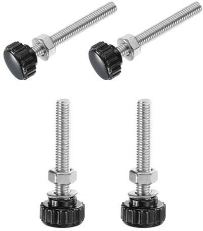sourcing map 4Set Knurled Knobs Thumb Screws M6x50mm,18mm Plastic Head | Plastic Head Male Thread Metric 304 Stainless Steel Stud Hand Knobs Clamping Thumbscrews Handles with Nuts Washers
