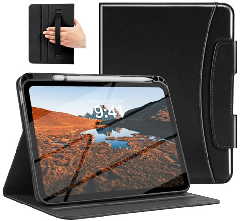 MoKo Funda para iPad (A16) 11ª Generación 11 2025,Carcasa iPad 10ª Generación 10.9 2022 con Portalápices y Bolsillo,Funda Folio de Cuero con Soporte,Múltiples Ángulos de Visión, Negro