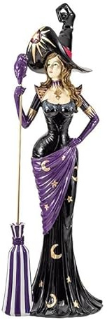 Figura Bruja con Escoba de Resina Pintada a Mano de 57 cm