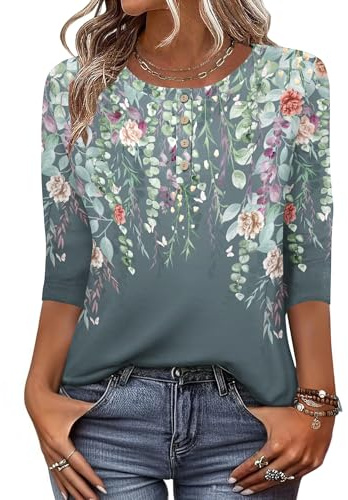 Zeagoo Women 3/4 Sleeve Shirts Summer Tunic Tops Dressy Casual Boho Blouses