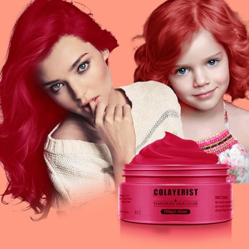 COLAYERIST Red Temporary Hair Dye Wax Washable, Temporary Hair Colour Spray for kids, Hair Makeup Paint Wax for Parties or Cosplay, Hair Coloring Products No Messy