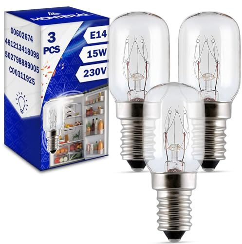 3 Glühbirne E14 Kühlschrank 15W Kühlschranklampe 481213418098 für Whirlpool | mit dem Originalcode 00602674 602674 für Bosch - MONTERAL