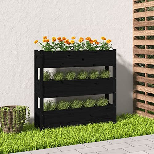 Fasba Hochbeet Gartenbeet Pflanzbeet Frühbeet Pflanzkübel Pflanzkasten Blumenkübel Gemüsebeet Blumenkasten Schwarz 112x25x104,5 cm Massivholz Kiefer