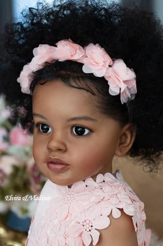 Anano Große Reborn-Puppe Schwarze 66 cm Afroamerikanische Lebensechte Babypuppe Pippa, Reborn Toddler Mit Lockigem Haar Wie Echtes Kleinkind, Spielpuppe Ab 3 Jahren