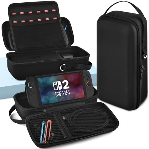 BROTOU Carry Case Compatible with Nintendo Switch 2, with 12 Game Card Slots, Built-in Stand, Protective Hard Shell Travel Carrying Case Pouch for Switch 2 Console, AC Charger Adapter & Accessories