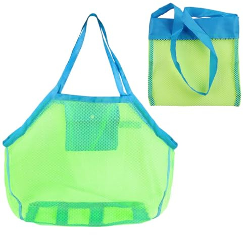 2 Stück Strandtasche, Mesh Beach Bag, Netztasche Sandspielzeug, Wiederverwendbare und Faltbare Kinder Aufräumsack für Strand, für Strand Picknick Schwimmbad Wäschesack Familie Urlaub—Groß, Klein,Blau