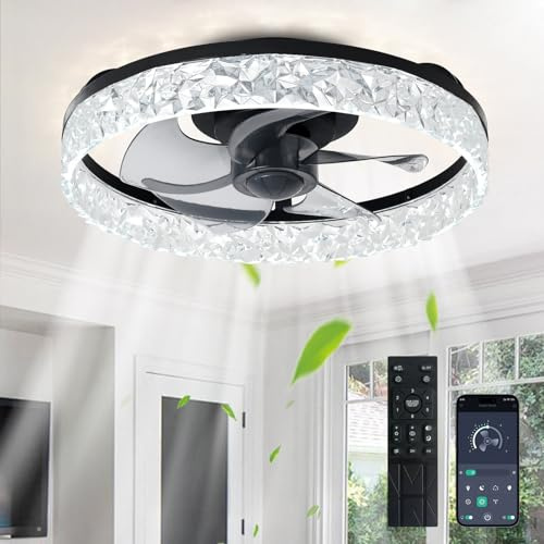 Depuley Ventilateurs de plafond avec lumières et télécommande : Ventilateur de plafond 16 pouces Low Profile avec 6 vitesses - 3000-6500K Dimmable Led Fandelier pour chambre et salon - Noir