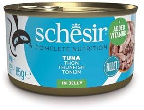 Schesir Tonfisk i gelé, våt kattmat, i burkar, 100% naturlig, med tillsatta vitaminer, 12 x 85 g