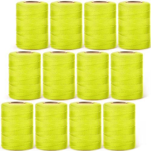 Amylove 12 Rolls Mason Line #18 Braided Nylon String Total 6000 Feet Length Masonry Nylon Twine for Construction Gardening Crafting DIY Project Workshop (Fluorescent Yellow)
