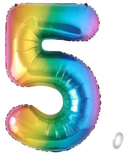 Balorise 40 Inch Giant Aluminum Balloon Rainbow Number 5, Inflatable Helium, Large Number 0-9, 10-100 (101 cm), Foil Balloons Decoration for Birthday Party and Wedding