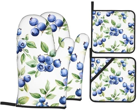 Blueberry Gants de four et maniques résistants à la chaleur avec poignée antidérapante pour barbecue, pâtisserie, cuisine