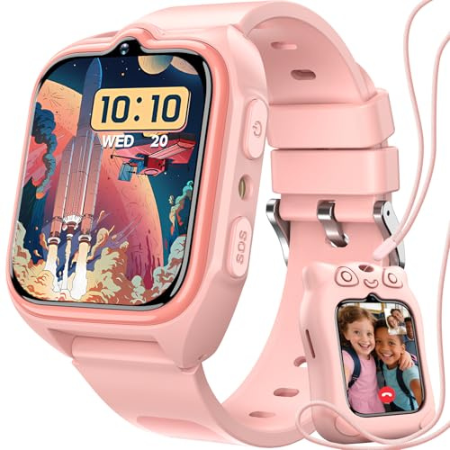 Blackview Smartwatch, 1.75” Reloj Inteligente Niño con GPS Posición, LED Linterna, SOS Llamar, Videollamadas, Chat de Voz, Smartwatch Niños con Podómetro, Juego, Despertador, Modo Escuela, Rosa